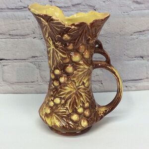 McCoy Pottery Vintage Grapevine Pitcher Vase Yellow Brown 9.5"x6.5" 1950s Decor